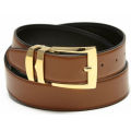 Herren Gürtel Reversible Wide Bonded Leder Gold-Tone Gürtelschnalle